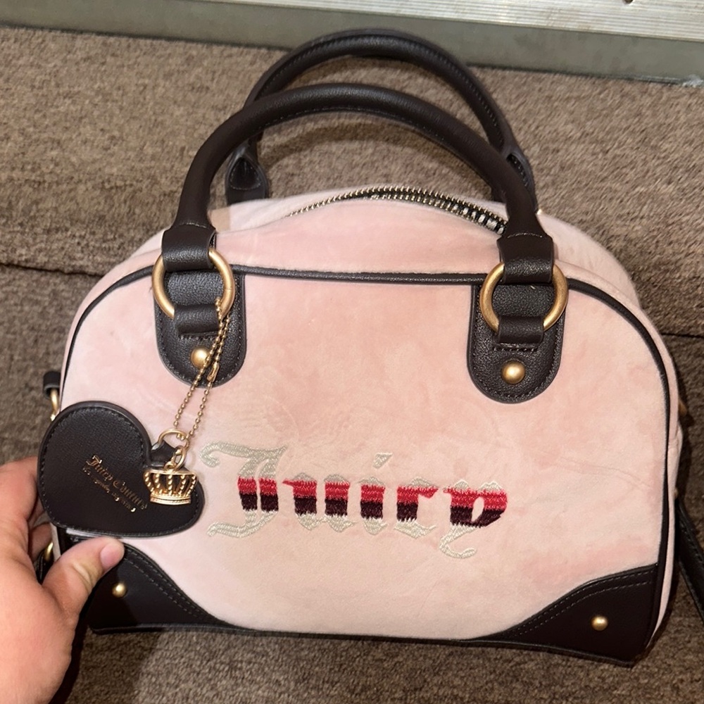 Juicy Couture Pink and Brown Satchel with Gold Accents